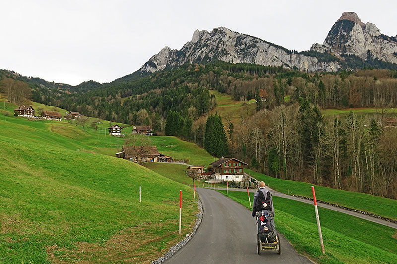 Franz Bujor bei der Alpenüberquerung mit dem Pilgerwagen