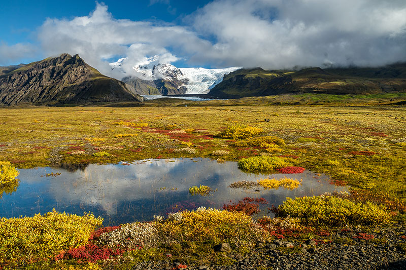 Tundra Taiga in Südisland mit Berge im Herbst