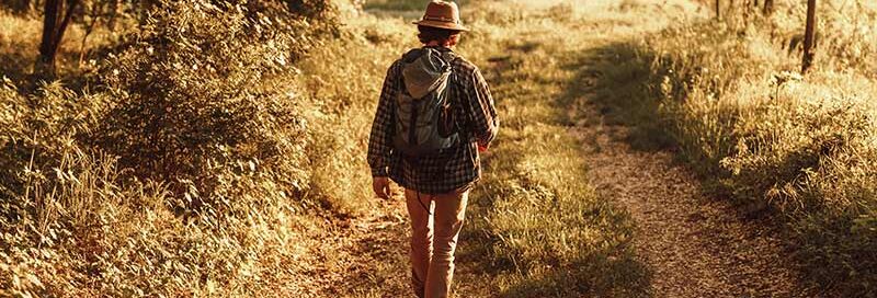 Wanderer-geht-im-Wald-spazieren-und-genießt-die-Natur