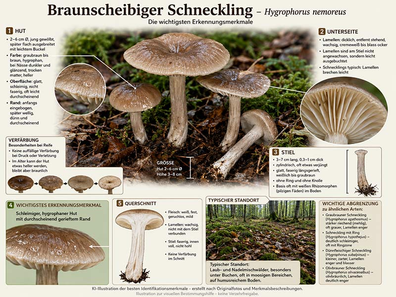 Braunscheibiger Schneckling in der Übersicht - KI-Illustration