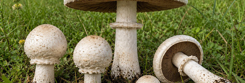 Braunschuppiger Wiesenchampignon Pilz auf einer Wiese als KI-Illustration