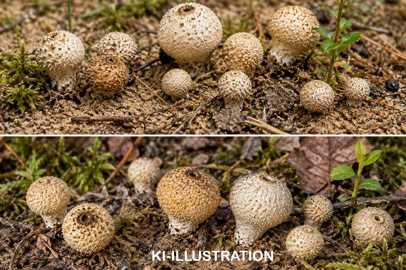 Braunsporiger Zwergbovist der seltener Pilz KI-Illustration