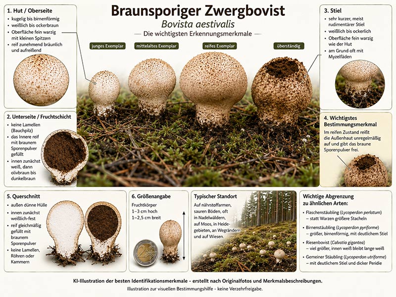 Braunsporiger Zwergbovist ausführlich beschrieben KI-Illustration