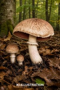 Braunstieliger Blut Egerling im Waldgebiet KI-Illustriert